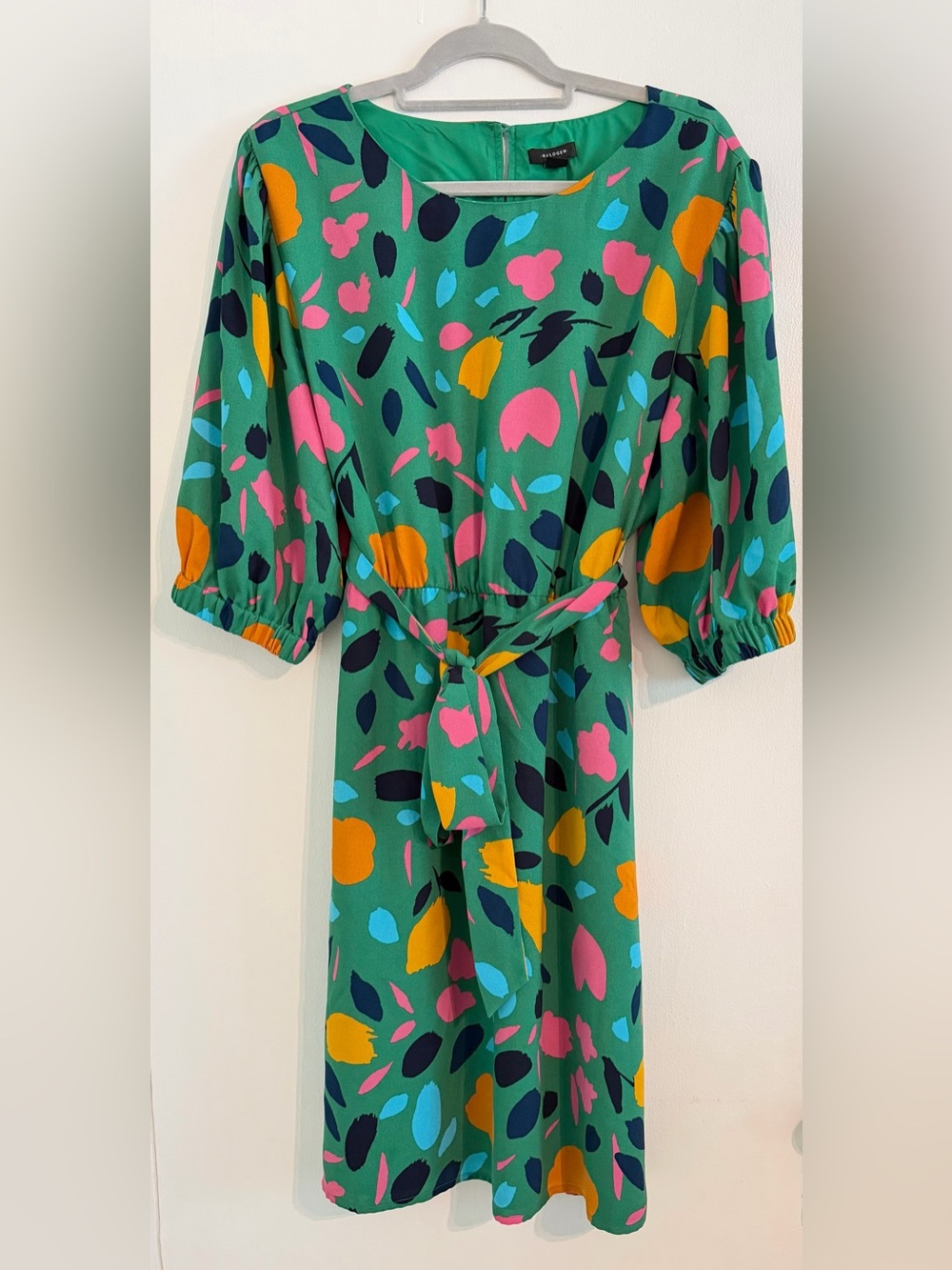 Halogen Size 1 Green Abstract Print Tie-Waist Dress